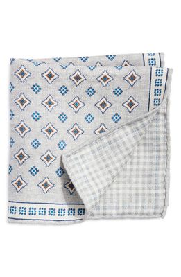 EDWARD ARMAH Neat & Check Prints Reversible Silk Pocket Square in Gray 