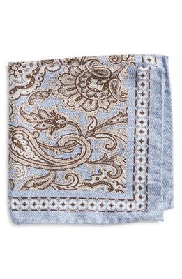 EDWARD ARMAH Paisley & Floral Silk Reversible Pocket Square in Light Blue