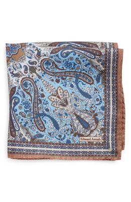 EDWARD ARMAH Persian Print Silk Pocket Square in Brown