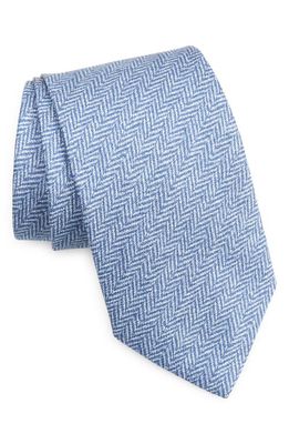 EDWARD ARMAH Solid Herringbone Silk Tie in Blue