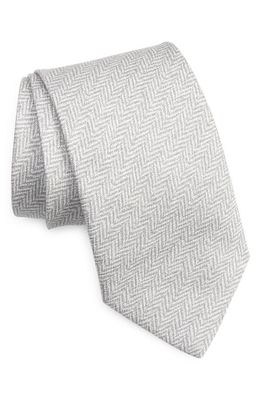 EDWARD ARMAH Solid Herringbone Silk Tie in Grey