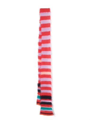 Edward Cuming striped frayed scarf - Red