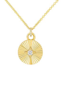 EF Collection 14K Gold Fluted Diamond Disc Pendant Necklace in 14K Yellow Gold 