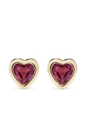 Ef Collection 14kt yellow gold Heart ruby stud earrings