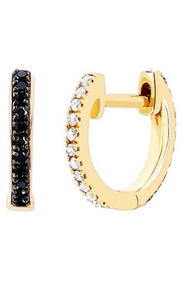 EF Collection Black & White Diamond Reversible Huggie Earrings in Black Diamond/Yellow Gold