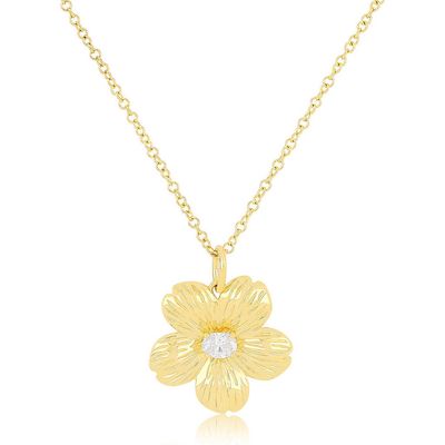 EF Collection Cherry Blossom Pendant Necklace in 14K Yellow Gold 