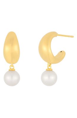 EF Collection Cultured Freshwater Pearl Dome Hoop Earrings in 14K Yellow Gold 