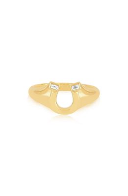 EF Collection Lucky Horseshoe Diamond Signet Ring in 14K Yellow Gold