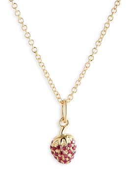 EF Collection Ruby Mini Strawberry Necklace in 14K Yellow Gold