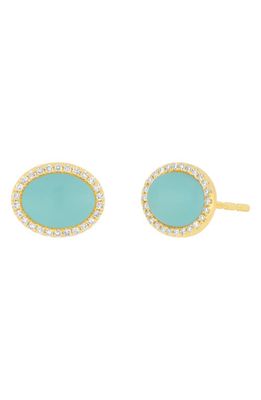 EF Collection Turquoise & Diamond Stud Earrings in 14K Yellow Gold 