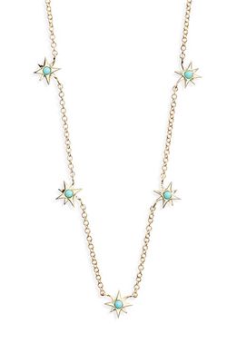 EF Collection Turquoise Starburst Station Necklace in 14K Yellow Gold