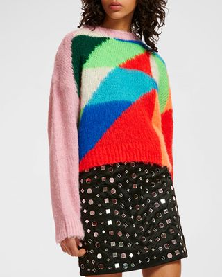Efancy Multicolor Geometric Intarsia-Knit Sweater