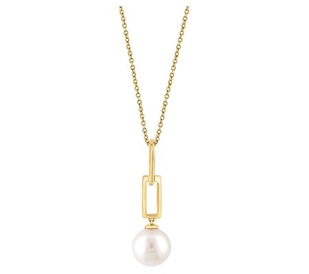 Effy Cultured Pearl Paperclip Pendant w/ Chain, 14K Gold