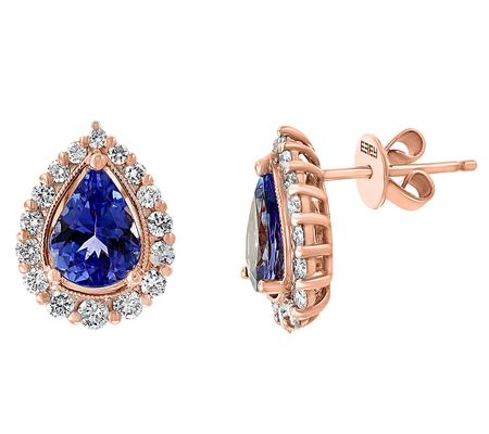 Effy Diamond & Tanzanite Halo Stud Earrings, 14 K Rose Gold