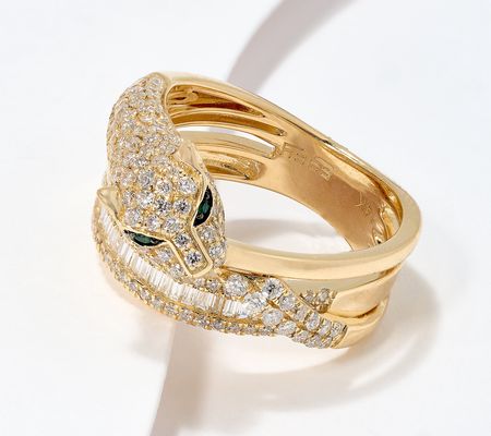 Effy Emerald & Diamond Panther Ring, 14K Yellow Gold