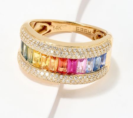 Effy Multi-Sapphire Baguette Cut Gemstone Band Ring, 14K Gold