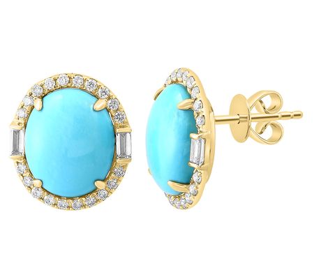 Effy Turquoise & Diamond Oval Earrings, 14K Gol d