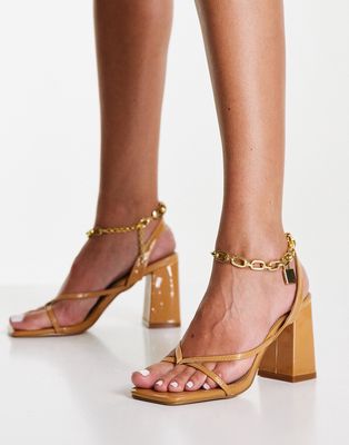 Ego Boca heeled sandals with anklet strap in dark beige-Neutral