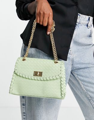 Ego woven shoulder bag with gold hardware in green