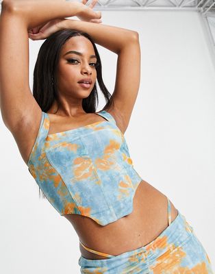 Ei8th Hour strappy corset in blue and orange print - part of a set-Multi