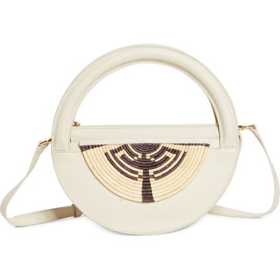 EILAF Medium Medani Leather & Straw Handbag in Lamb Cream 