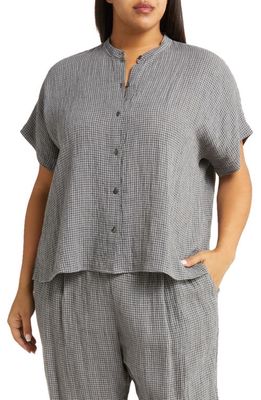 Eileen Fisher Band Collar Organic Linen Button-Up Shirt in Geyser