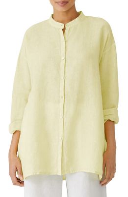 Eileen Fisher Band Collar Organic Linen Shirt in Citrus