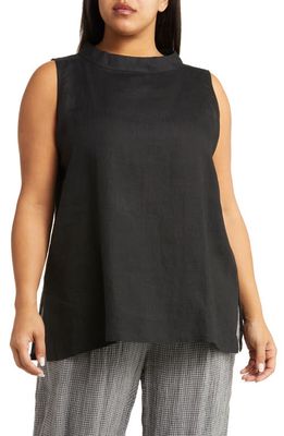 Eileen Fisher Band Collar Sleeveless Organic Linen Blend Tunic in Black