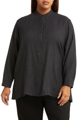 Eileen Fisher Band Collar Wool Blend Button-Up Shirt in Black