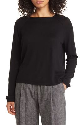 Eileen Fisher Bateau Neck Merino Wool Sweater in Black