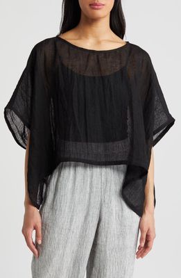 Eileen Fisher Bateau Neck Organic Linen Crop Poncho in Black