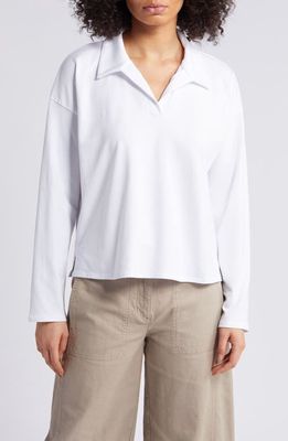 Eileen Fisher Boxy Long Sleeve Johnny Collar Top in White