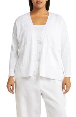 Eileen Fisher Boxy Organic Linen & Cotton Cardigan in White