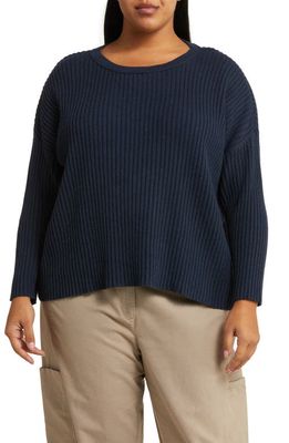 Eileen Fisher Boxy Rib Organic Cotton & Cashmere Sweater in Ocean
