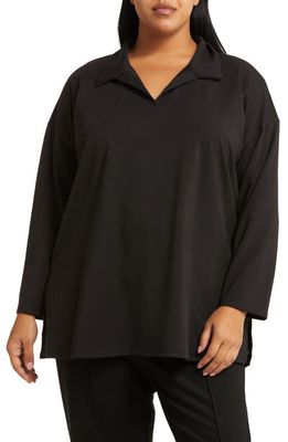 Eileen Fisher Boxy Split Neck Tunic Top in Black