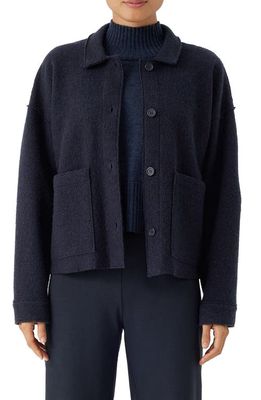 Eileen Fisher Boxy Spread Collar Boiled Wool Jacket in Nocturne