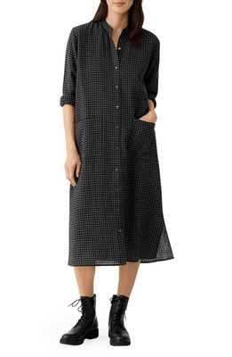 Eileen Fisher Check Long Sleeve Wool & Organic Cotton Shirtdress in Black