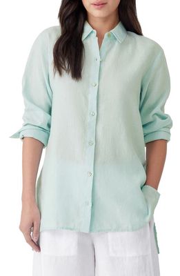 Eileen Fisher Classic Collar Easy Linen Button-Up Shirt in Clear Water