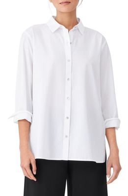 Eileen Fisher Classic Collar Easy Organic Cotton Button-Up Shirt in White