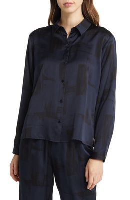 Eileen Fisher Classic Collar Easy Silk & Organic Cotton Button-Up Shirt in Ink