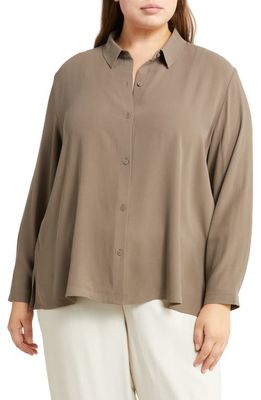 Eileen Fisher Classic Collar Easy Silk Button-Up Shirt in Cobblestone