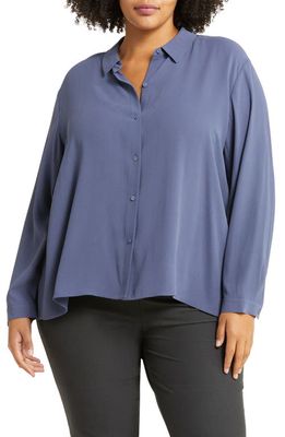 Eileen Fisher Classic Collar Easy Silk Button-Up Shirt in Twilight