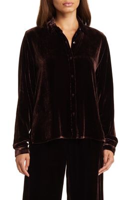 Eileen Fisher Classic Collar Easy Velvet Button-Up Shirt in Cassis