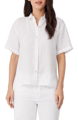 Eileen Fisher Classic Collar Linen Button-Up Shirt in White