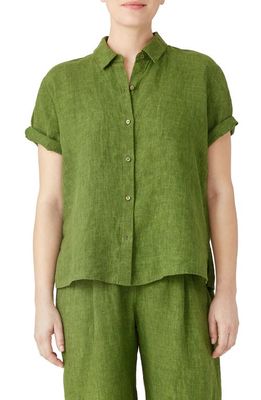 Eileen Fisher Classic Collar Organic Linen Button-Up Shirt in Field