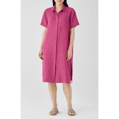 Eileen Fisher Classic Collar Organic Linen Shirtdress in Geranium at Nordstrom, Size X-Large