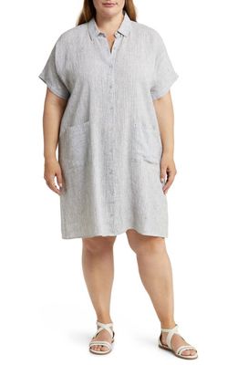 Eileen Fisher Classic Collar Short Sleeve Organic Linen Shirtdress in White