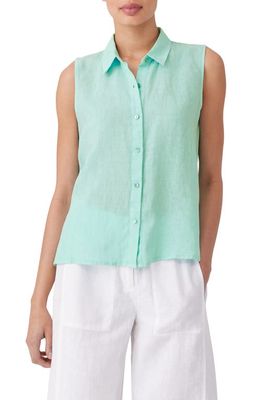 Eileen Fisher Classic Collar Sleeveless Linen Button-Up Shirt in Capri
