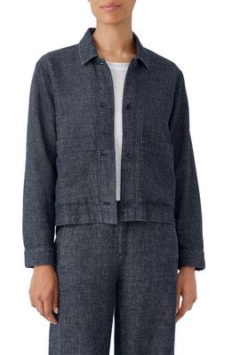 Eileen Fisher Classic Collar Tweed Hemp & Organic Cotton Jacket in Denim