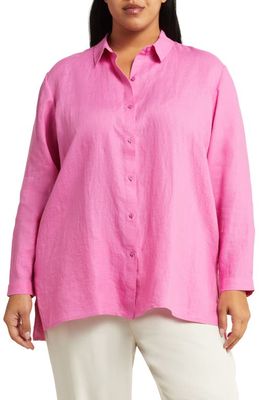 Eileen Fisher Classic Easy Organic Linen Button-Up Shirt in Tulip